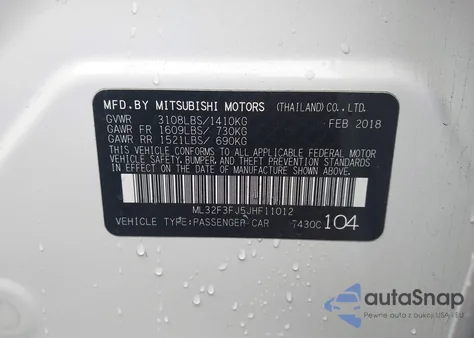 2018 Mitsubishi Mirage G4 Es z USA, uszkodzony, nr VIN ML32F3FJ5JHF11012